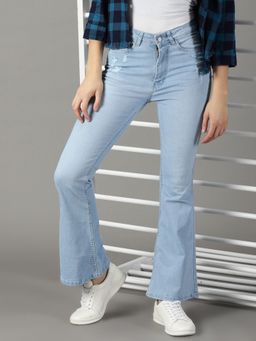 SHOWOFFFF - Women's Stretchable Low Distress Blue Bootcut Jeans