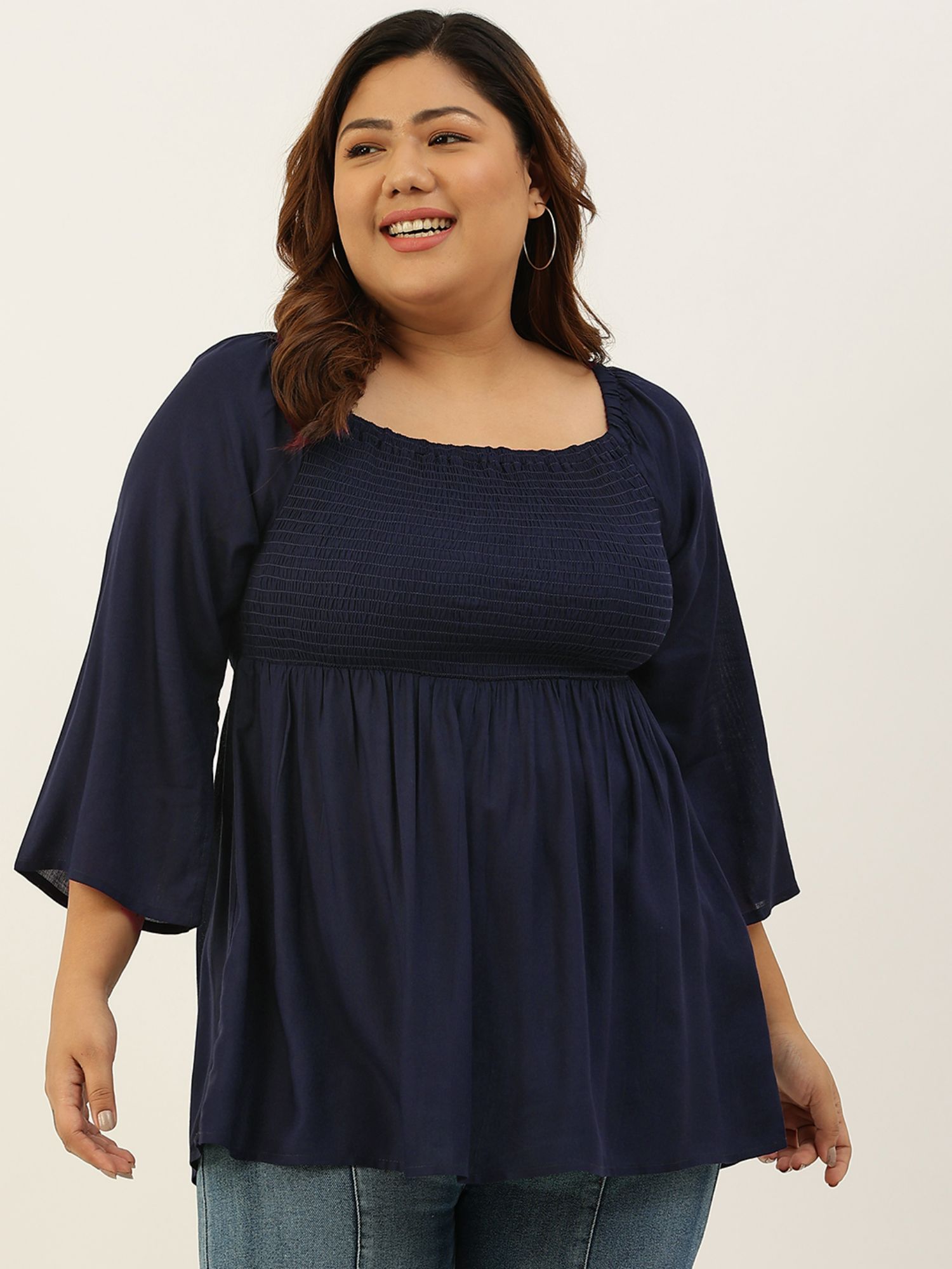 Buy theRebelinme Plus Size Women Navy Blue Solid Colour Party Wear