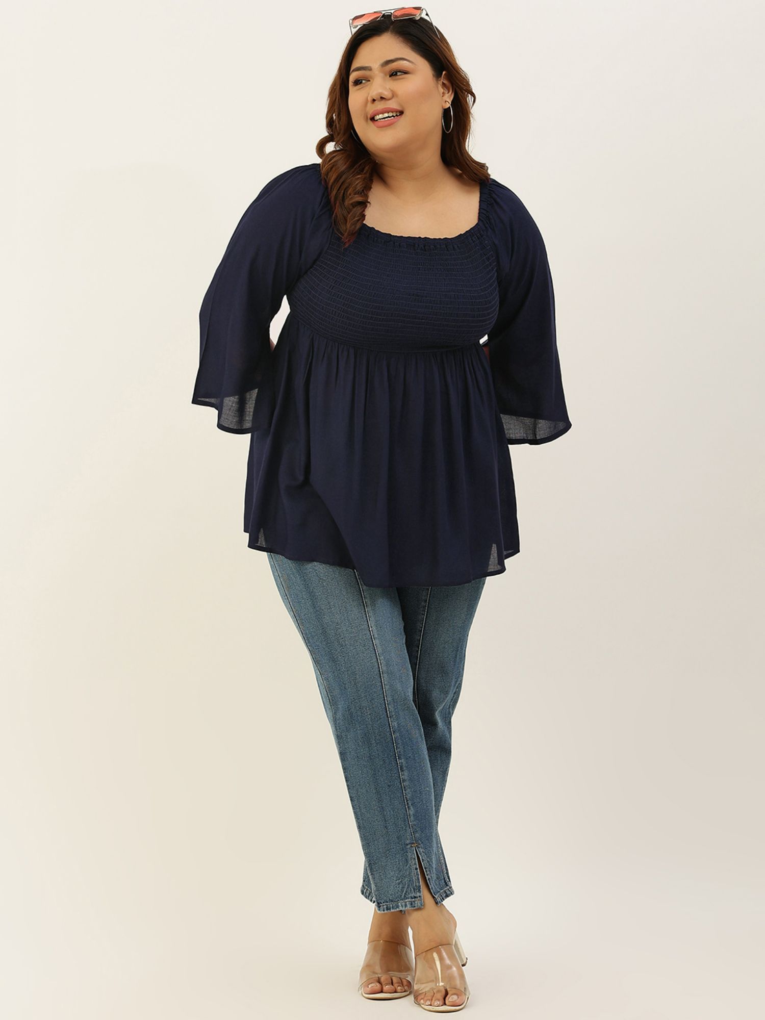 Buy theRebelinme Plus Size Women Navy Blue Solid Colour Party Wear