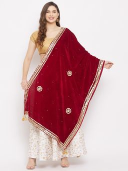 Clora Creation - Women Maroon Embellished Dupatta