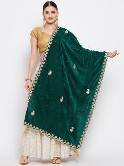 Clora Creation - Women Green Embellished Dupatta