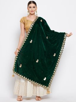 Clora Creation - Women Green Embellished Dupatta