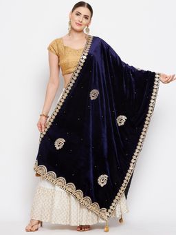 Clora Creation - Women Navy Blue Embellished Dupatta