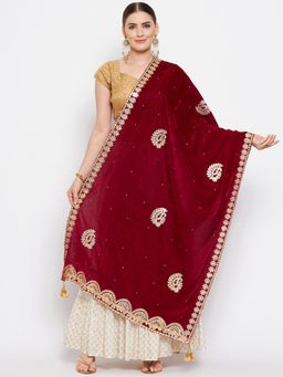 Clora Creation - Women Maroon Embellished Dupatta