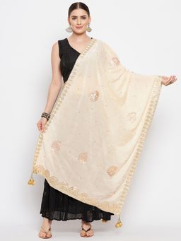 Clora Creation - Women Cream Embellished Dupatta