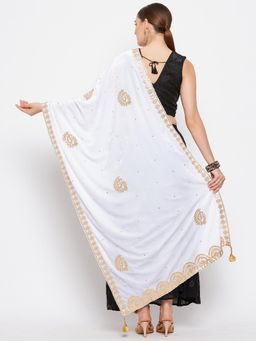 Clora Creation - Women White Embellished Dupatta