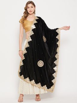 Clora Creation - Women Black Embroidered Dupatta