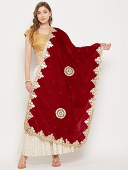 Clora Creation - Women Maroon Embroidered Dupatta