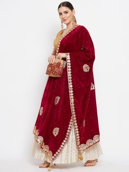 Clora Creation - Women Wine Embellished Dupatta