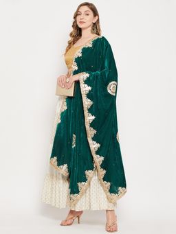 Clora Creation - Women Green Embroidered Dupatta