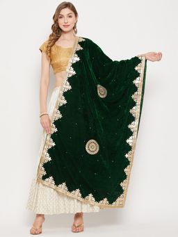Clora Creation - Women Green Embroidered Dupatta