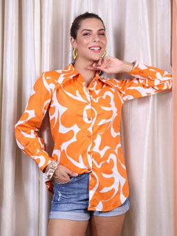 ALLUREARMOIRE - Orange Women Premium Fit Collar Abstract Printed Shirt