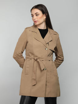 HONNETE - Camel Brown Notched Lapel Solid Coats with Belt (Set of 2)