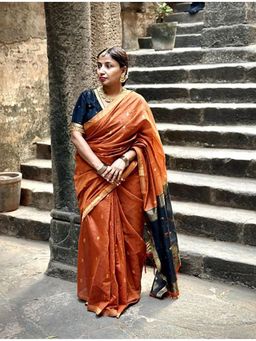 Anjaneya Sarees - Orange Woven Banarasi Kanjivaram Saree with Unstitched Blouse