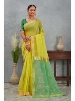 Anjaneya Sarees - Yellow Woven Banarasi Kanjivaram Saree with Unstitched Blouse