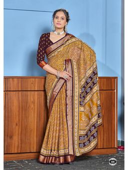 Lush Glam - Yellow Pure Cotton Printed Saree with Unstitched Blouse