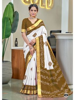 Lush Glam - Mustard Printed Mulmul Cotton Saree with Unstitched Blouse