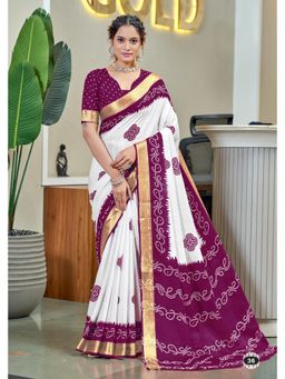 Lush Glam - Purple Printed Mulmul Cotton Saree with Unstitched Blouse