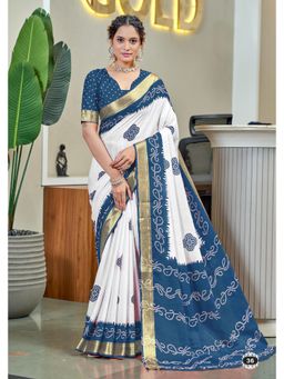 Lush Glam - Teal Printed Mulmul Cotton Saree with Unstitched Blouse