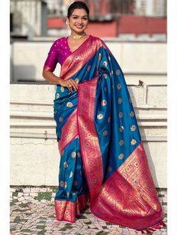 SGF11 - Blue Kanjivaram Pure Soft Silk Saree with Unstitched Blouse