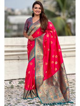 SGF11 - Pink Kanjivaram Pure Soft Silk Saree with Unstitched Blouse