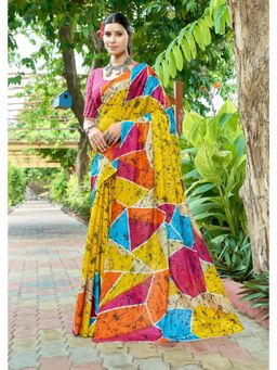 Lush Glam - Multi-Color Printed Pure Mulmul Cotton Saree with Unstitched Blouse