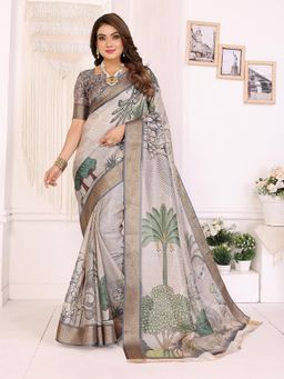 Elora - Cream Soft Tissue Silk Printed Saree with Unstitched Blouse