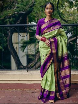 Anjaneya Sarees - Blue Woven Banarasi Kanjivaram Saree with Unstitched Blouse