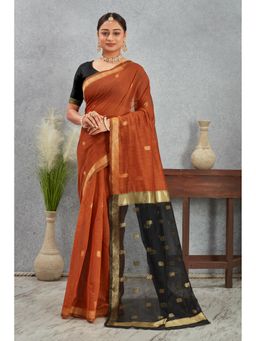 Anjaneya Sarees - Orange Woven Banarasi Kanjivaram Saree with Unstitched Blouse