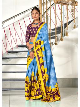 Lush Glam - Aqua Pure Cotton Printed Saree with Unstitched Blouse