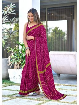 Lush Glam - Pink Printed Mulmul Cotton Saree with Unstitched Blouse