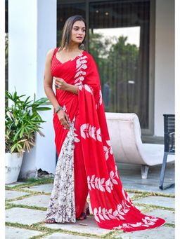 Lush Glam - Pink Pure Cotton Printed Saree with Unstitched Blouse