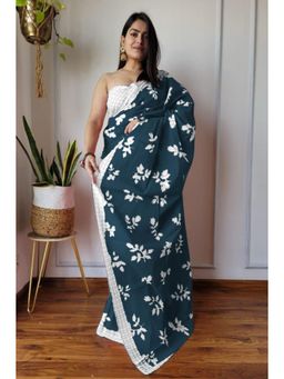 Lush Glam - Grey Pure Cotton Printed Saree with Unstitched Blouse