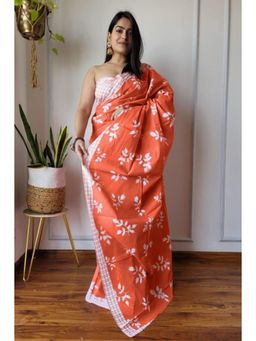 Lush Glam - Orange Pure Cotton Printed Saree with Unstitched Blouse