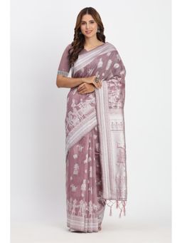Mysilklove - Mauve Woven Linen Cotton Saree with Unstitched Blouse