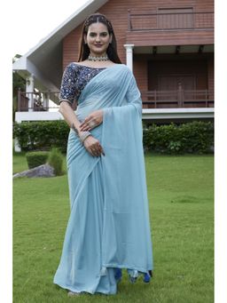 Mysilklove - Tyrian Purple Georgette Saree with Unstitched Blouse