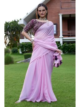 Mysilklove - Pear Yellow Georgette Saree with Unstitched Blouse