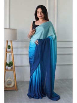 Mysilklove - Bismark Blue Chinon Pre-Drape Saree with Unstitched Blouse