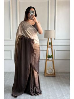 Mysilklove - Mocha Brown Chinon Pre-Drape Saree with Unstitched Blouse