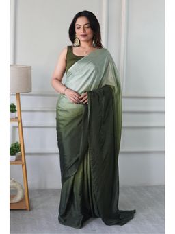 Mysilklove - Sage Green Chinon Pre-Drape Saree with Unstitched Blouse