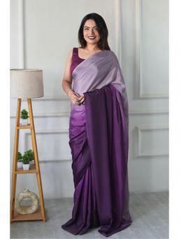 Mysilklove - Thistle Purple Chinon Pre-Drape Saree with Unstitched Blouse