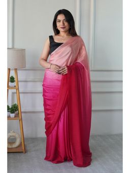 Mysilklove - Barn Red Chinon Pre-Drape Saree with Unstitched Blouse