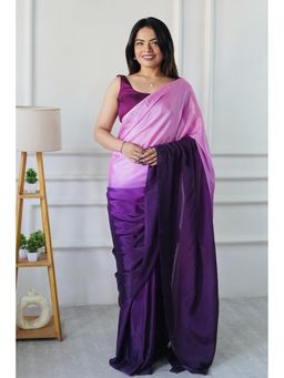 Mysilklove - Barbie Pink and Purple Chinon Pre-Drape Saree with Unstitched Blouse