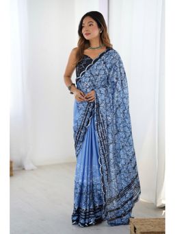 Mysilklove - Columbus Blue Chinon Partywear Saree with Unstitched Blouse