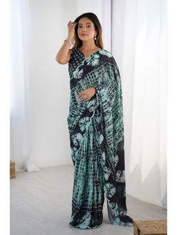 Mysilklove - Como Green Chinon Partywear Saree with Unstitched Blouse