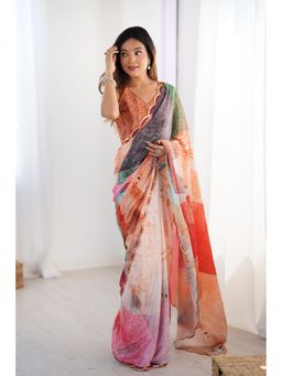 Mysilklove - Multicolor Chinon Partywear Saree with Unstitched Blouse