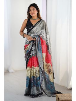 Mysilklove - Multicolor Chinon Partywear Saree with Unstitched Blouse