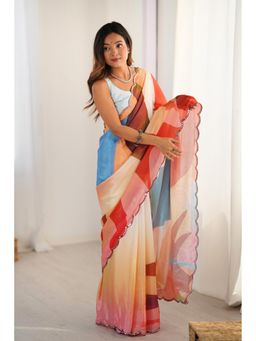 Mysilklove - Multicolor Chinon Partywear Saree with Unstitched Blouse