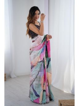 Mysilklove - Multicolor Chinon Partywear Saree with Unstitched Blouse
