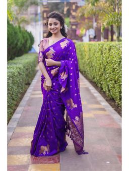 Mysilklove - Magenta Purple Woven Banarasi Saree with Unstitched Blouse